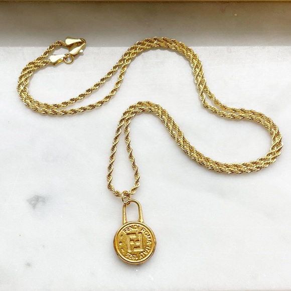 Fendi 90s Logo Medallion w/14k Rope Necklace - Picture 2 of 7
